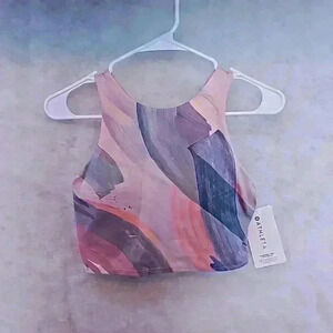 Athleta Women's Crop‎ Workout Top/Sports bra Small Watercolor Pink Purple NWT